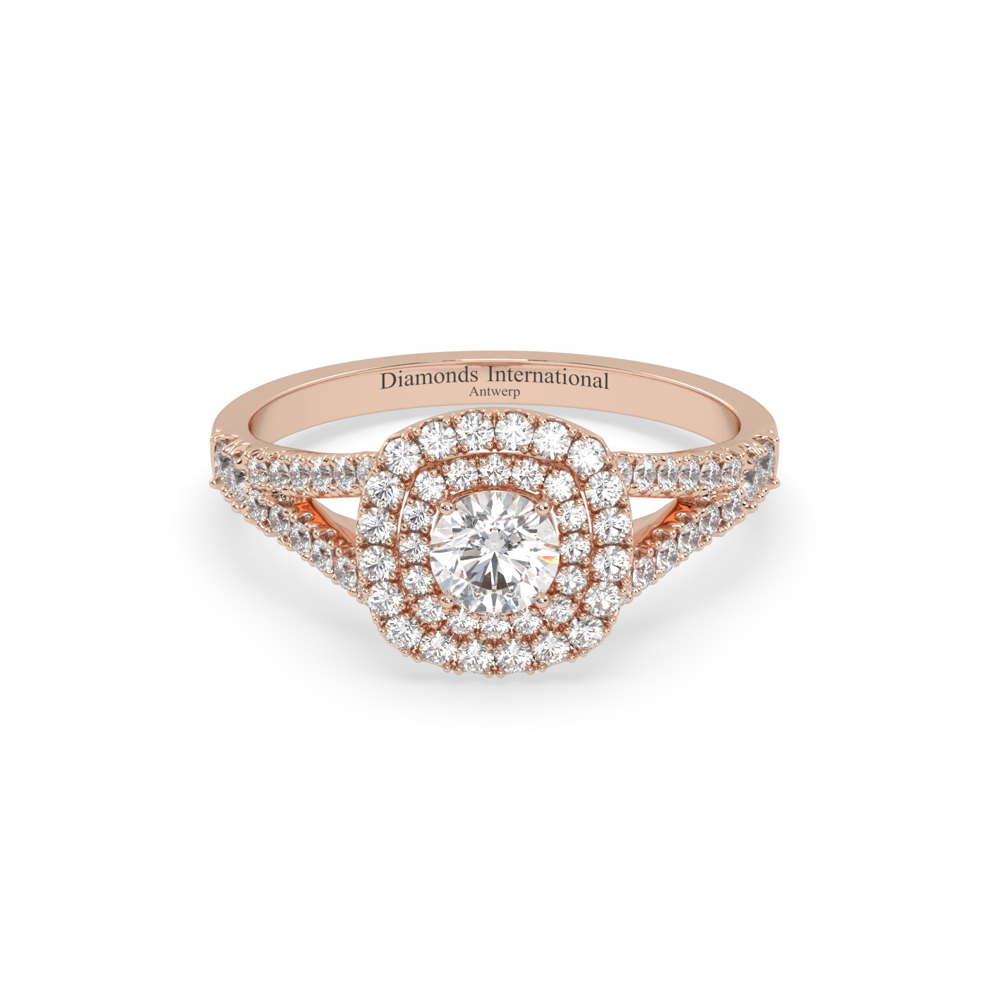 18k yellow gold  round cut double halo split shank diamond engagament ring Photos & images