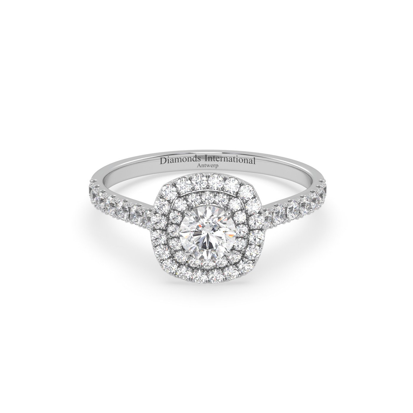18k white gold  round cut double halo diamond engagament ring
