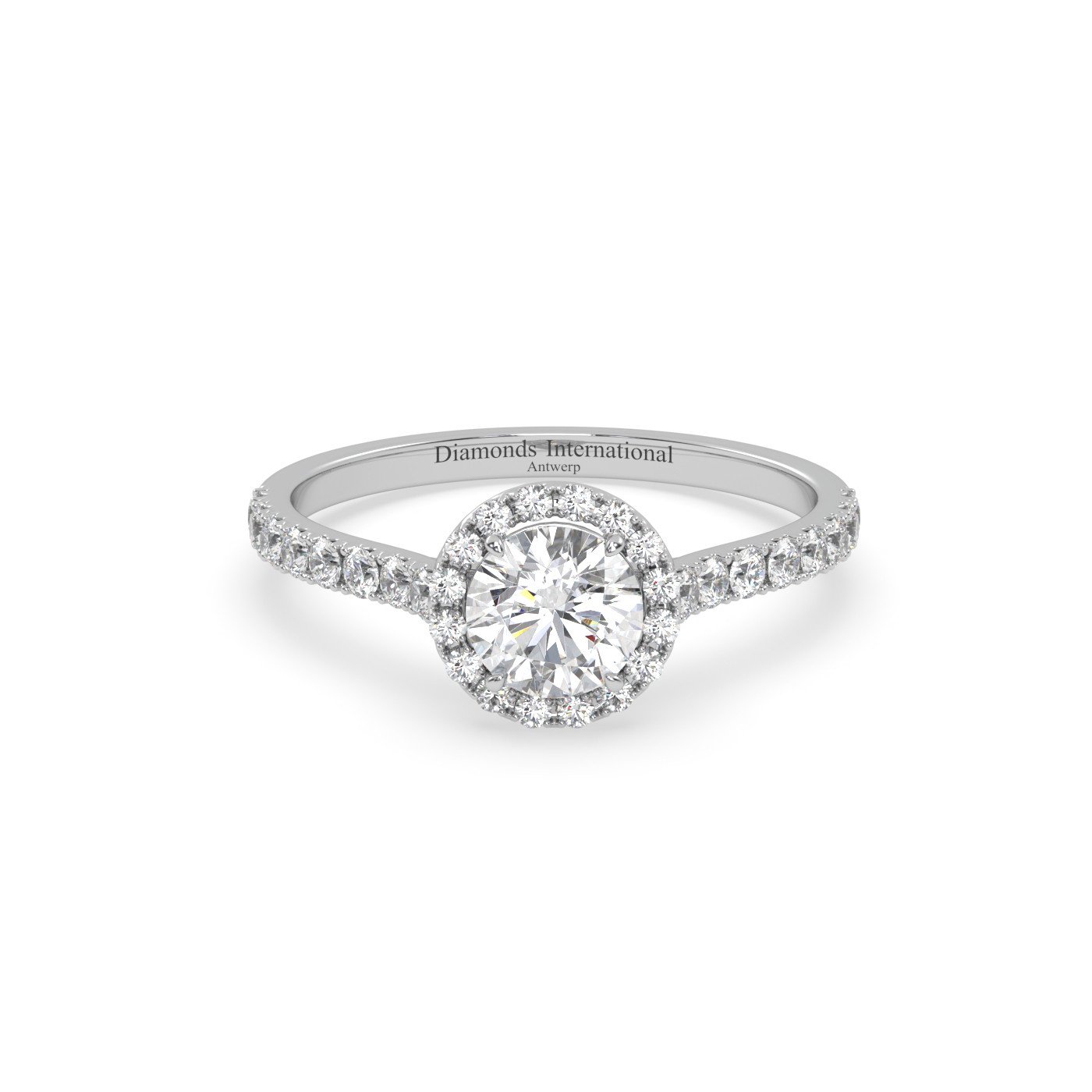 18k white gold  round cut halo pave set diamond ring