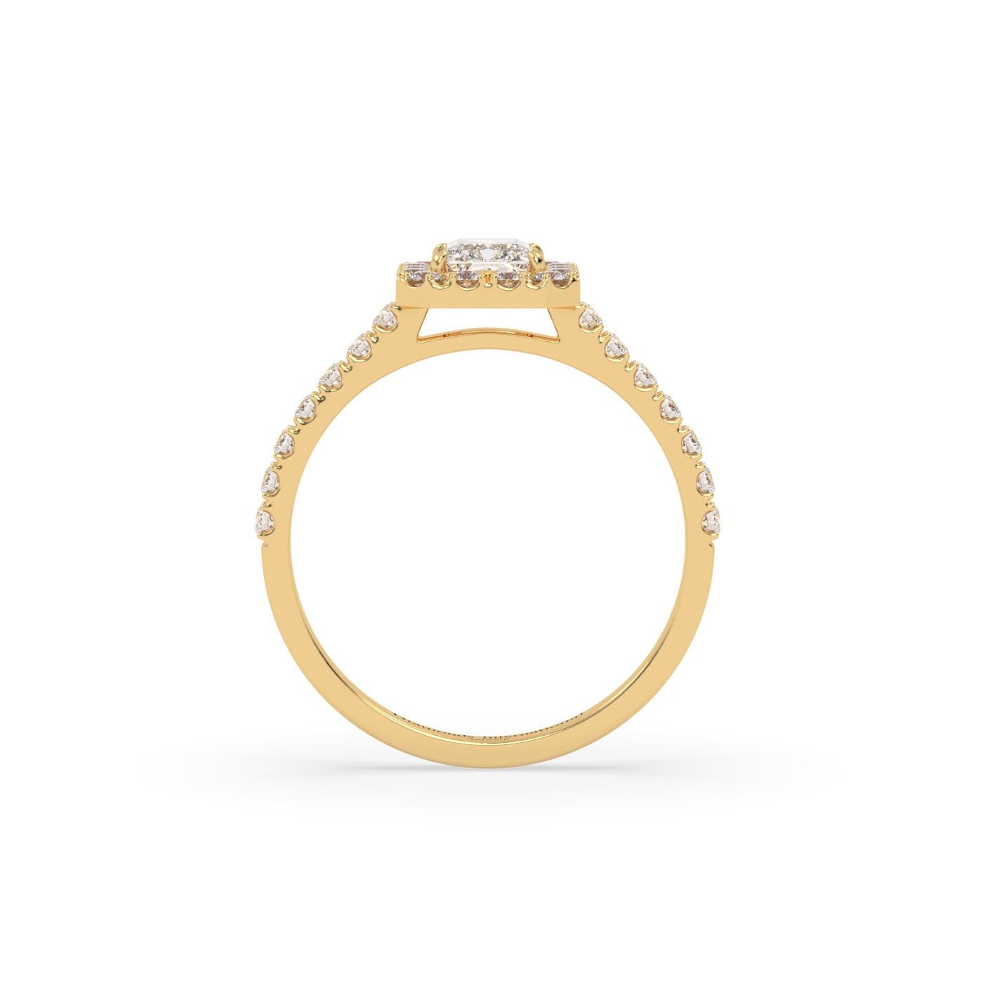 18k yellow gold  emerald cut halo set diamond ring