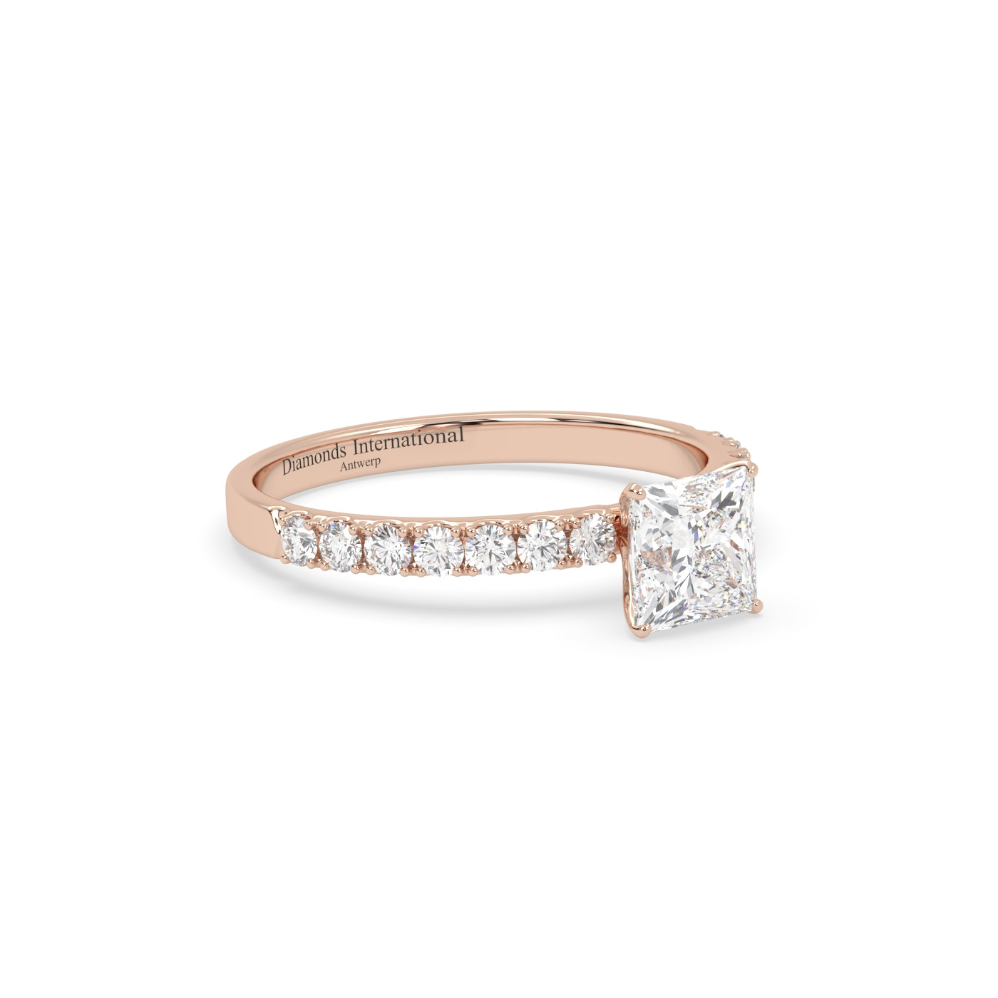 18k rose gold  princess cut pave set diamond ring