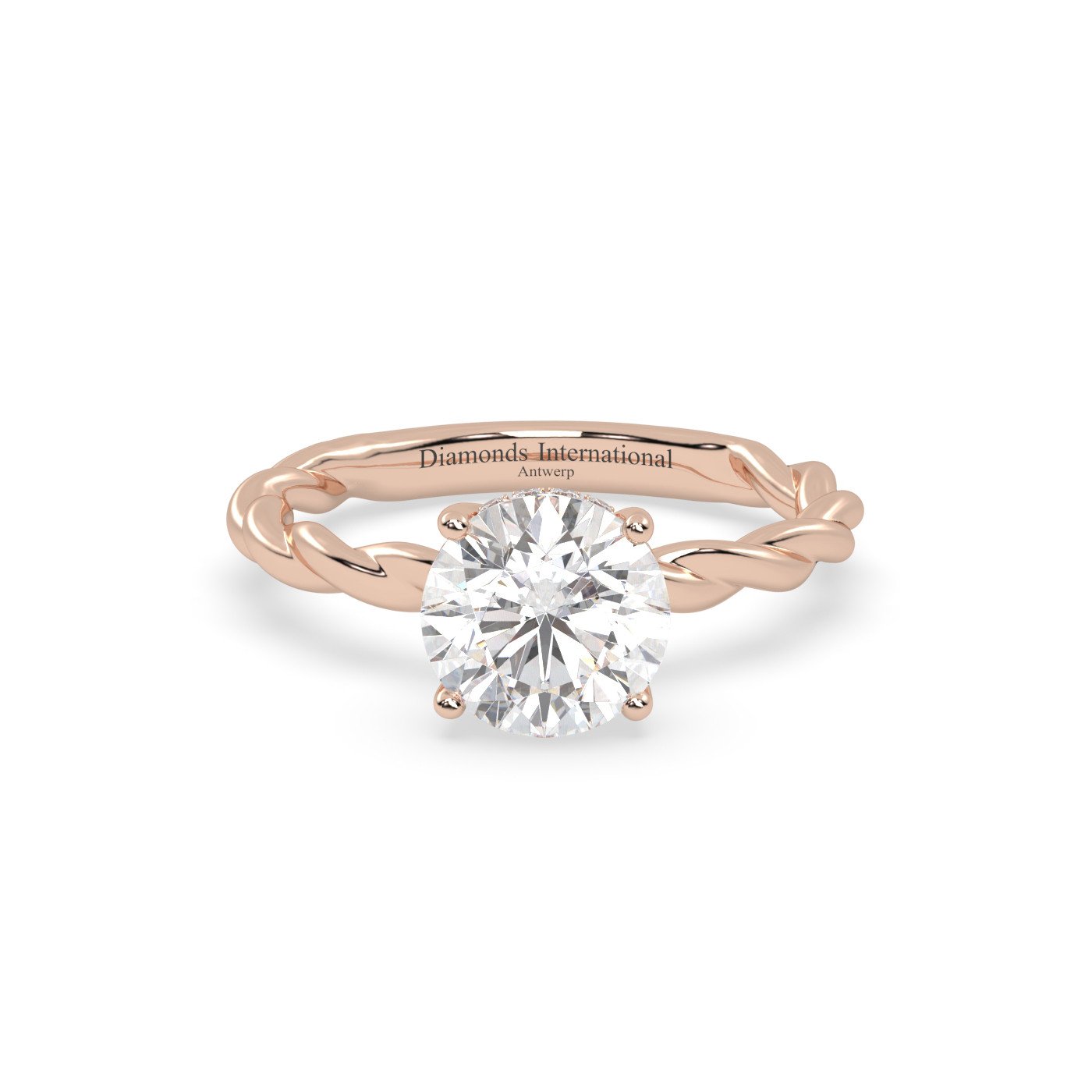 18k rose gold  round cut solitaire braided diamond ring